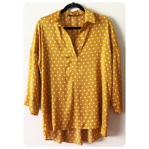 * Zara Basic Mustard Yellow Polka Dot Split Neck Top